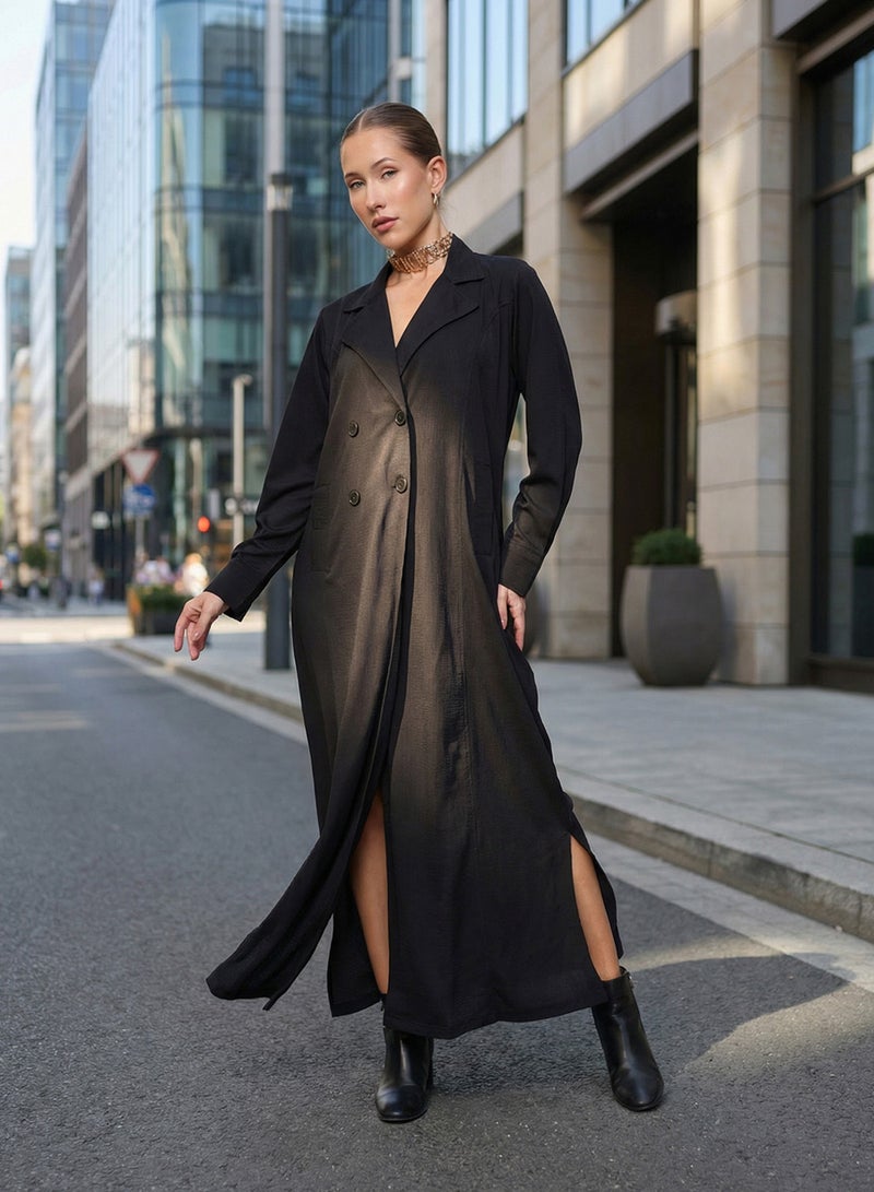 ISHIN Black Lapel Collar Workwear Abaya - Image 1